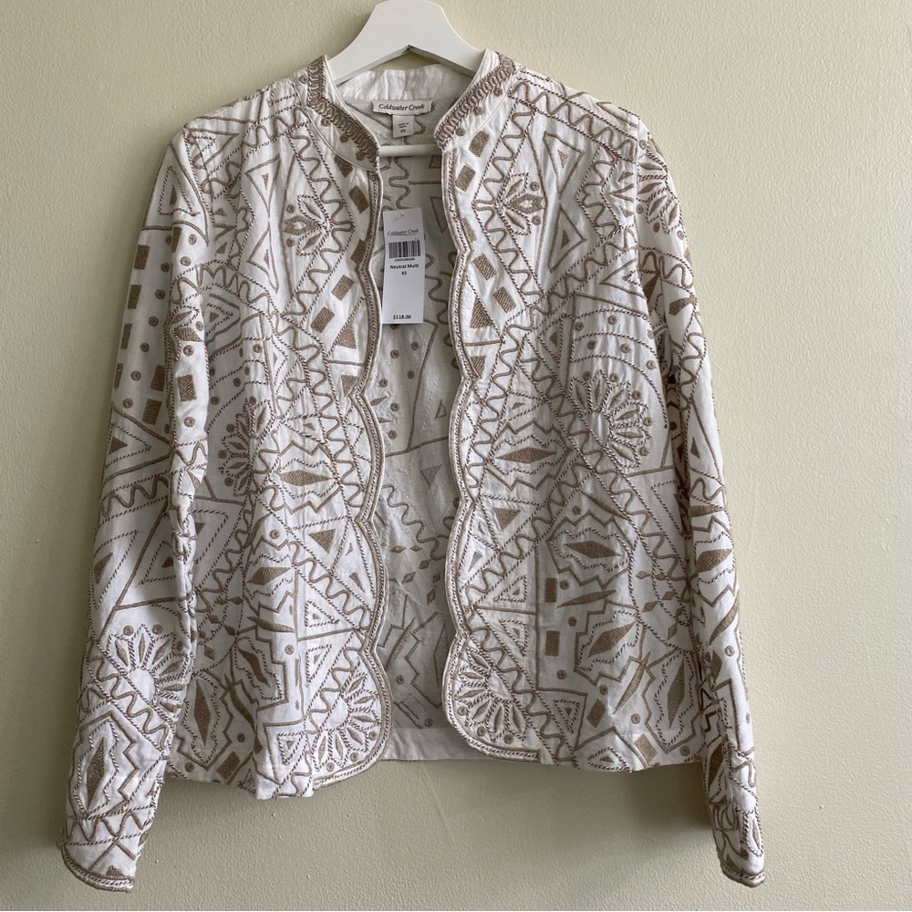 Coldwater Creek Womens‎ Blazer Embroidered Ivory Size XS Neutral Multi Ja…